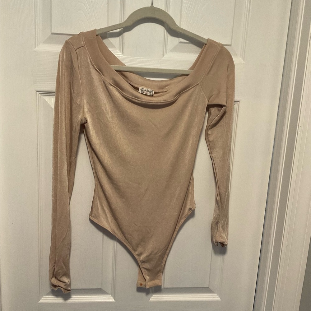 Free People Intimately That Hot Bodysuit Shimmer Pearl Long Sleeve Bodysuit
